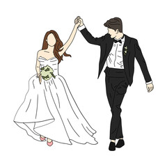 Wedding couple cartoon, digital art illustration.
