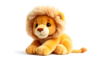 Adorable Plush Lion Cub Toy Isolated on White Background
