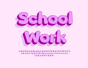 Vector creative concept School Work. 3D funny Font. Cute set of Alphabet Letters and Numbers