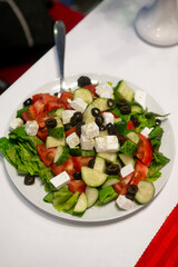 salad with fresh vegetables and feta cheese .Greek salad