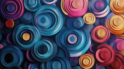 Abstract colorful concentric circles background.