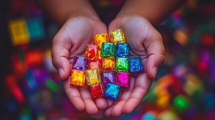Colorful cubes held in hands, a playful display of geometry and color hands