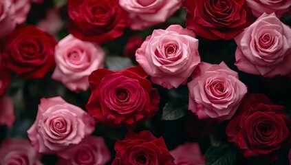 Naklejka premium close-up of a pink rose bouquet for valentines day