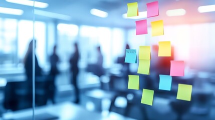 Obraz premium Teamwork and innovation in action, a dynamic meeting with sticky notes for collaborative brainstorming