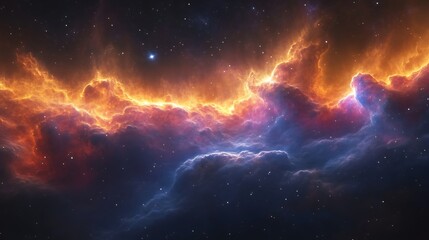 Fiery nebula cosmic clouds in space.