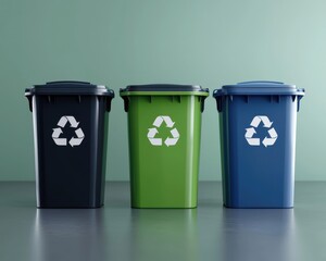 Three Colorful Recycling Bins for Waste Segregation and Collection