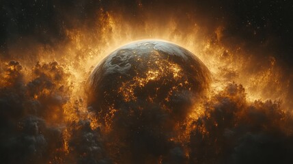 Obraz premium Fiery Planet Apocalypse: A Cosmic Catastrophe