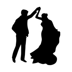 Wedding couple silhouette cartoon, digital art illustration.