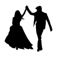 Wedding couple silhouette cartoon, digital art illustration.