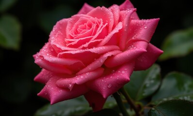 Close-up of a pink rose with droplets