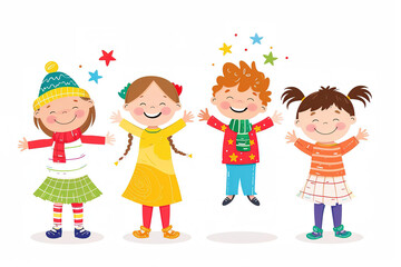 Happy children playing together, festive celebration with joyful expressions