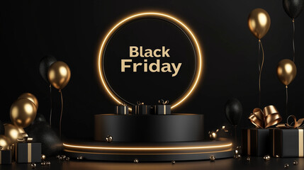 Luxurious Black and Gold Black Friday Sale Display