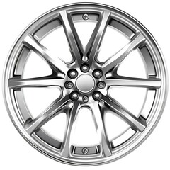 Obraz premium Silver alloy wheel, automotive part, isolated on white, car accessory, design element.