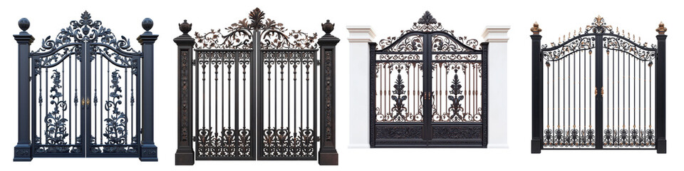 Elegant Ornate Wrought Iron Ornamental Gates with Decorative Architectural Patterns in Classic Historic Luxury Design Style  Ornamental Fencing Entryway Decor