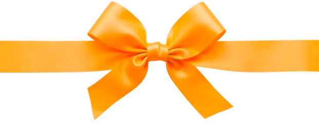 orange ribbon and bow on a transparent white background.	