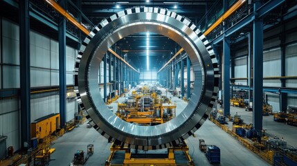 Fototapeta premium Large metal ring in a spacious industrial factory.