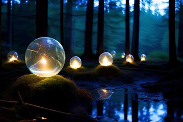 73 glowing orbs orbs of light fall casting a soft glow on the su