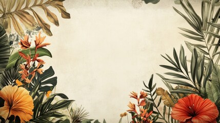 Vintage tropical floral frame with blank center, perfect for text or design.