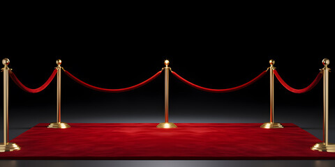 Red carpet with ropes on dark background