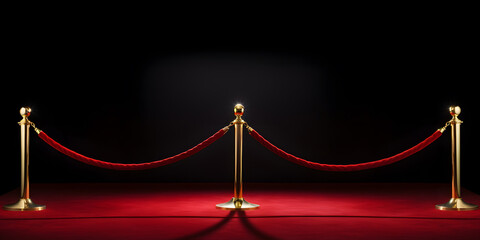 Red carpet with ropes on dark background