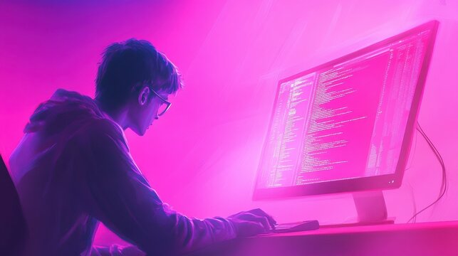 Software development, digital technology concept. Software developer, coding web banner or background.