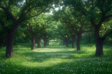 Obraz premium Serene Summer Pathway Through A Flower Filled Forest