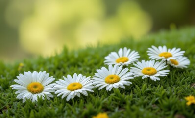Delicate white daisies blooming in sunlight