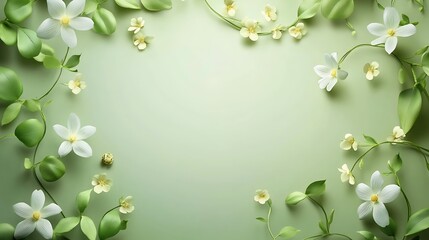Delicate white flowers and green leaves create a spring border