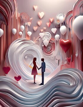 Romantic Love Illustrations - Abstract Valentine&rsquo;s Art with Hearts, Couples, and Warm Colors for Love-Inspired Decor