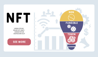 NFT non-fungible token acronym. business concept background. vector illustration concept with keywords and icons. lettering illustration with icons for web banner, flyer, landing pag