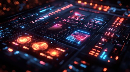 Obraz premium Futuristic Digital Interface: Neon Lights and Data Streams