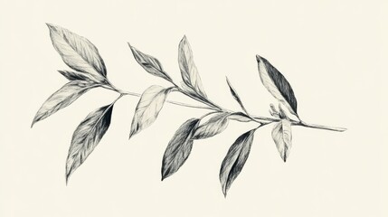 Monochrome pencil sketch of a graceful branch with leaves.