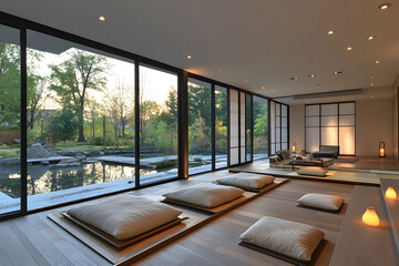 Fototapeta premium Modern house and bright contemporary living room with large windows