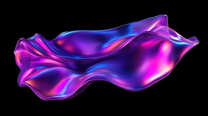 Obraz premium Abstract fluid holographic iridescent purple curved wave in dark background 3d render. Gradient design element for backgrounds, wallpapers, posters and covers.
