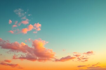Pastel sunset sky with fluffy clouds.