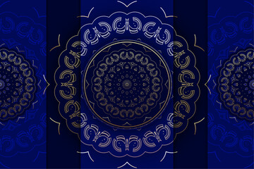 Symmetrical blue Mandala Art: Flower-Inspired Motifs on a blue Dark Canvas