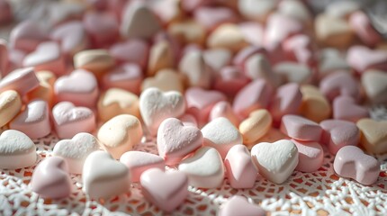 Fototapeta premium Delicate Pink and White Heart Candies: A Romantic, Sweet Image