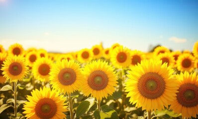 Vibrant sunflowers under a clear blue sky