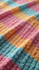 Obraz premium Striped terry fabric square with subtle texture and soft focus background, fuzzy, patterned textiles