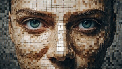 female face image from pixel mosaic