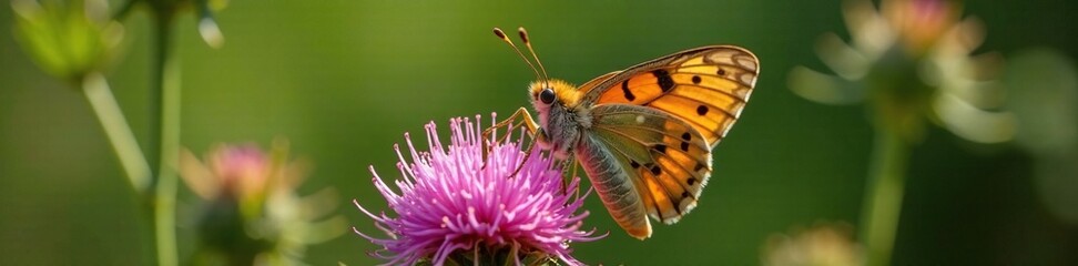 Obraz premium White lined sphinx moth feeding from Anderson's thistle petals, moths, insects on plants