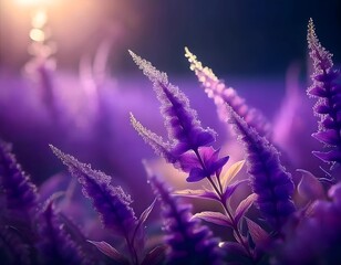 Obraz premium Enchanting Purple Flora in Soft Sunlight with Intricate Petals and Velvet-Like Textures, Capturing Nature's Stunning Elegance and Vibrant Tranquility