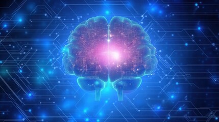 Obraz premium brain technology and artificial intelligence neural network in abstract digital background with circuit board
