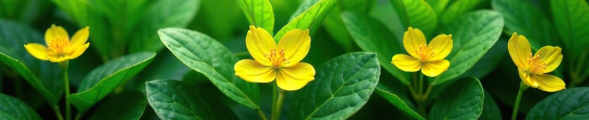 Fototapeta premium Schima Wallichii leaves and stems with blooming flowers, natural, green, stem