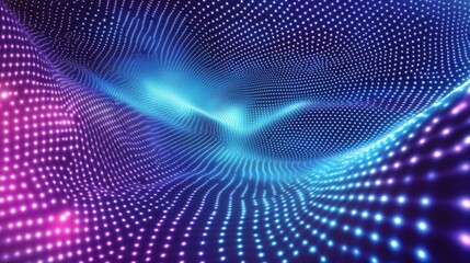 Obraz premium Futuristic blue abstract grid background with dots and squares