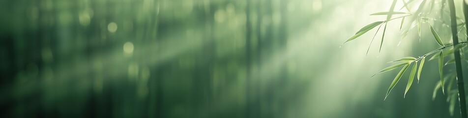 Obraz premium 緑あふれる竹林と差し込む陽光