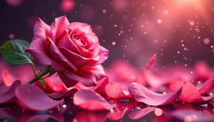 Enchanted rose petals float in sparkling mist, flowers, air, petals