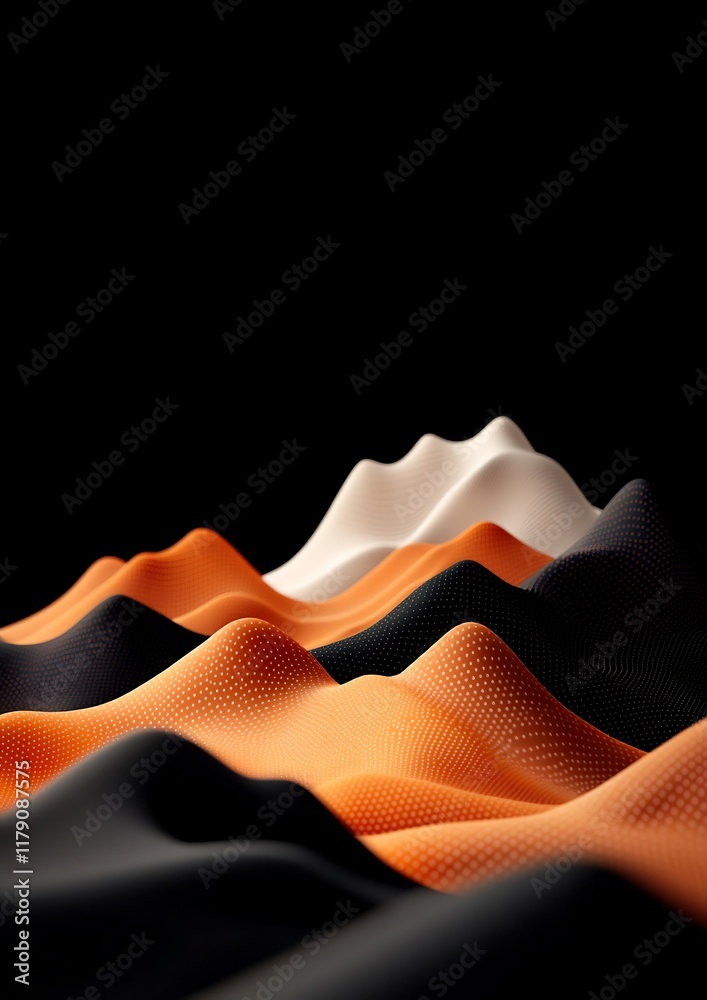 Poster enigmatic mountainscape with a mesmerizing display of pastel toned dots and curving line patterns ge