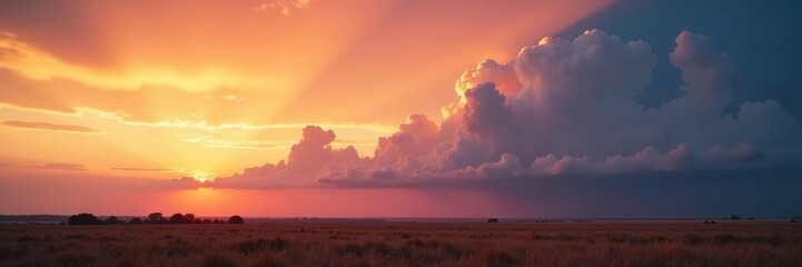 Soft focus on a burning sky with puffy clouds, midwest, soft focus