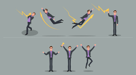 A business man reflecting for share market expressions. Vector illustration